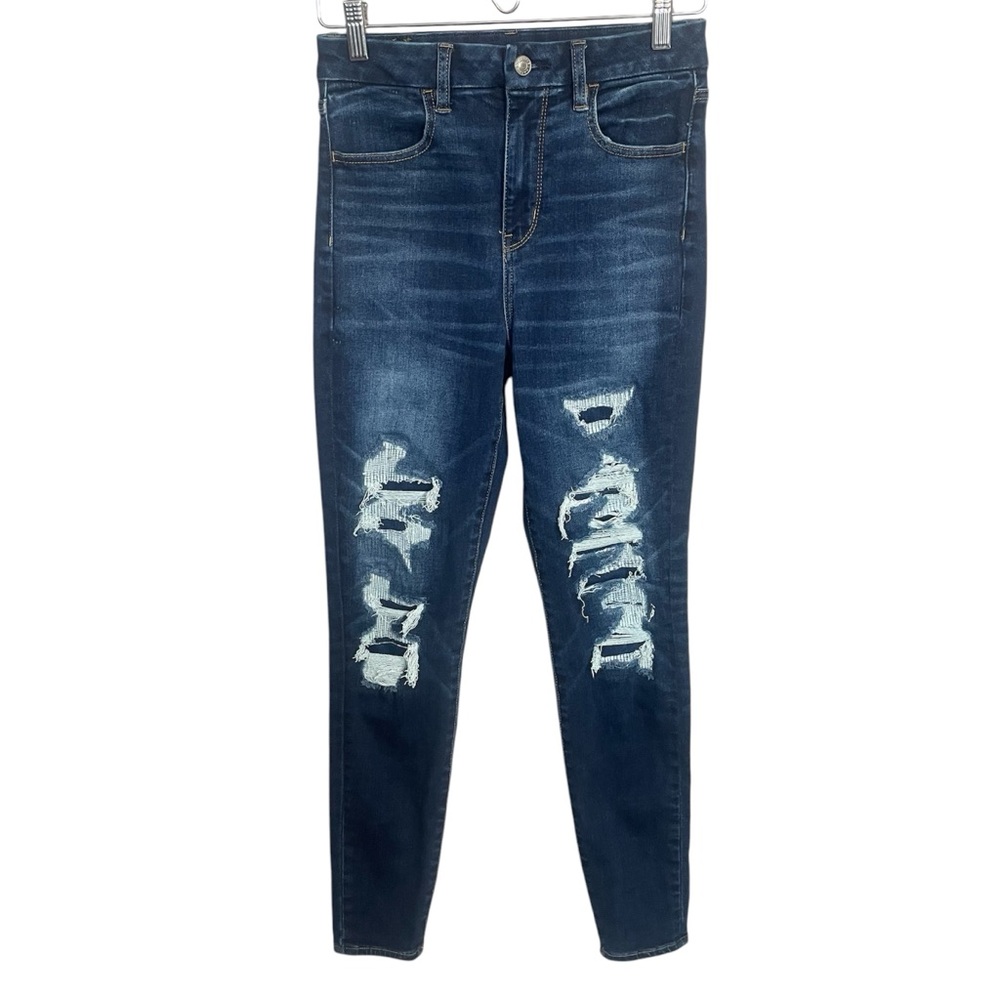 American Eagle Curvy Super Hi-Rise Jegging stretch distressed patchwork jeans